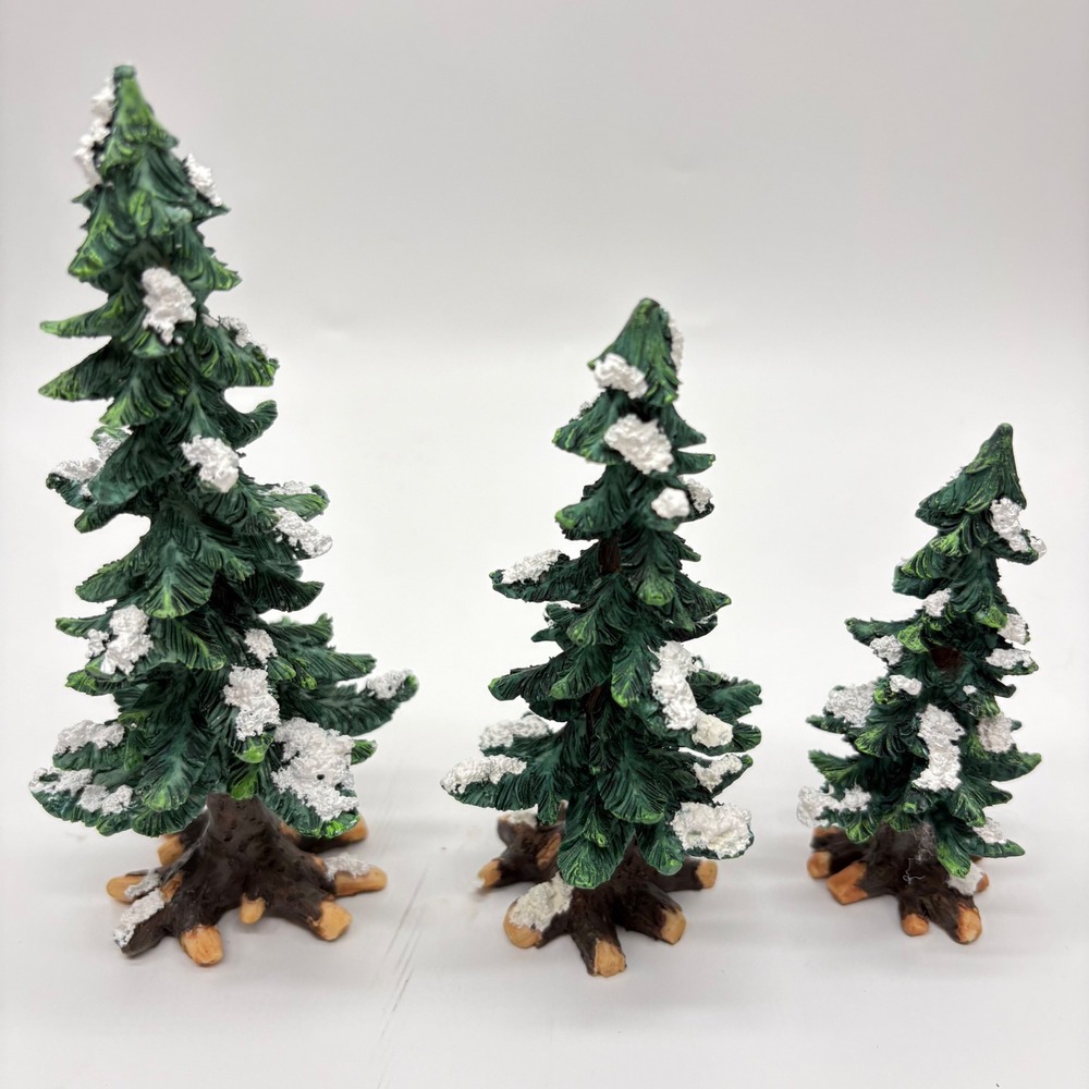 Roman Inc Village Trees Set 3 Snow Capped Christmas Trees Winter Village Decor